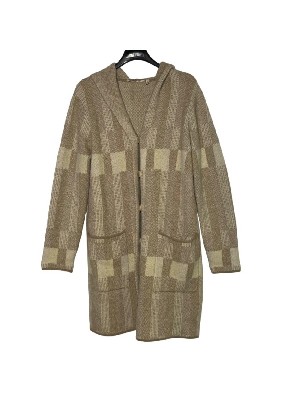 Soft Surroundings Hooded Duster Long Cardigan Sz MED Neutral Pockets Cozy 2EV68